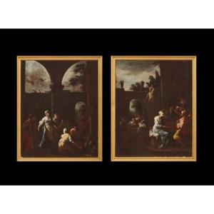 Antica coppia dipinti - scene di genere -Camillo Sagrestani ( Firenze 1660-1731)