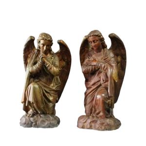 Coppia grandi angeli  XIX secolo stucco e rame h.100 cm