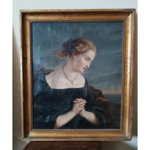 Antico dipinto ritratto femminile XIX secolo