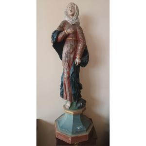 Grande antica scultura in legno policroma  Maria Vergine 