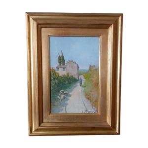 GINO TOMMASI DIPINTO OLIO SU TAVOLA 1890/1942 SCORCIO TOSCANO