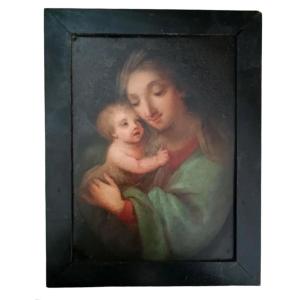 Antico dipinto su rame-madonna con bambino -scuola italiana