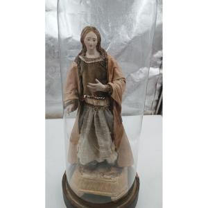Antica scultura Madonna o Santa Agata entro campana vetro