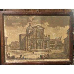 Incisione Acquerellata San Giovanni Dei Fiorentini XVIII secolo D.Montagu