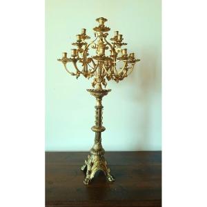 Grande candeliere in bronzo dorato al mercurio,15 luci, seconda meta' XIX secolo