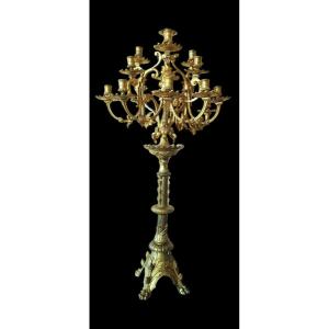 Grande candeliere in bronzo dorato al mercurio,15 luci, seconda meta' XIX secolo