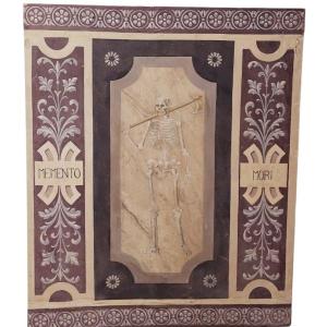 Memento Mori Scheletro grande dipinto a tempera su tela XVIII secolo .Italia