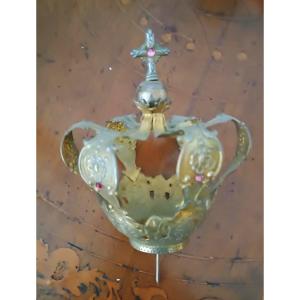 Grande Corona in ottone dorato - per statue - con pietre, XI X SECOLO