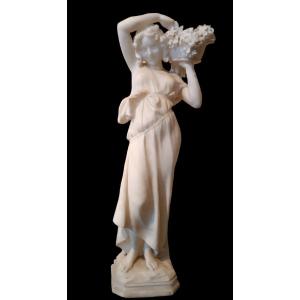 SCULTURA ALABASTRO fioraia FIGURA FEMMINILE DONNA FINE 800 PRIMI 900 ITALIA