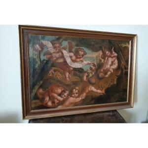 Antico dipinto olio su tela ,cherubini ,scuola italiana XVIII secolo