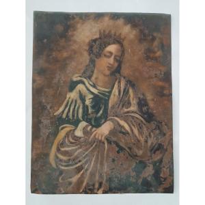 Dipinto su rame raffigurante madonna , scuola italiana XVIII SECOLO