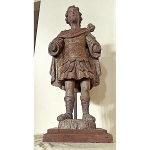 Scultura raffigurante Santo guerriero - Legno policromo e dorato-XVI SECOLO ITALIA
