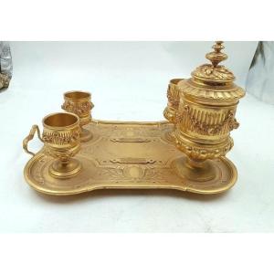 Grande calamaio in bronzo dorato al mercurio del periodo Napoleone III