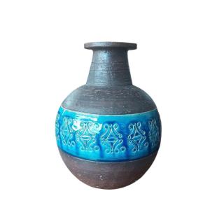 Aldo Londi per Bitossi. Vaso Rimini-Blue Invetriata Ceramiche Design Vintage