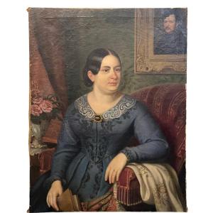 DIPINTO OLIO SU TELA,   NOBILDONNA   BIEDERMAIER 