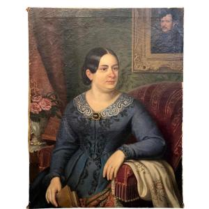 DIPINTO OLIO SU TELA, NOBILDONNA BIEDERMAIER