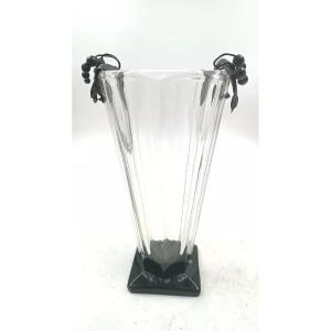vaso cristallo con applicazioni uva argento ttolo 800 -anni 70 produzione italia