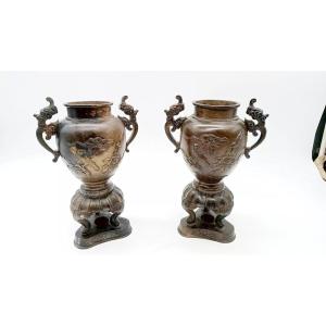 coppia VASI Giappone in bronzo XIX secolo