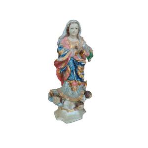 antica piccola scultura in legno ,madonna immacolata sud america XIX secolo