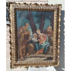 Antico dipinto olio su tela - Sacra Famiglia -Scuola italiana XVIII SECOLO