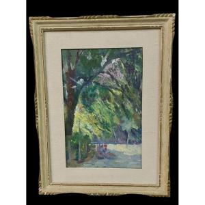 DIPINTO OLIO SU TAVOLA PRIMI 900 PAESAGGIO CORNICE IMPRESSIONISTA