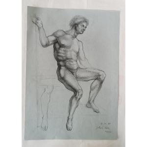 Disegno a matita su carta bozzetto nudo virile -Gabriele Vicari