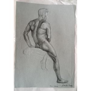 Disegno a matita su carta bozzetto nudo virile -Gabriele Vicari