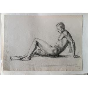 Disegno a matita su carta bozzetto nudo virile -Gabriele Vicari