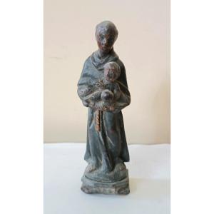 Piccola Scultura in legno policromo Sant'Antonio scuola iberica XVIII secolo