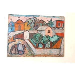 Olio su tela "paesaggio siciliano" FERRUCCIO FERRI -PREMIO MOSTRA NAZ.SIENA 1949