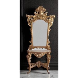 Consolle con specchiera legno dorato XIX secolo Toscana