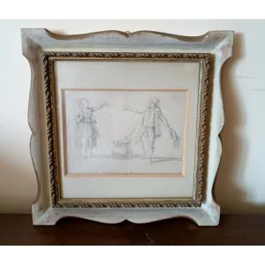 disegno antico raffigurante scene costumi popolari italia XIX secolo