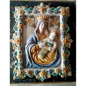 Targa placca maiolica Madonna con bambino