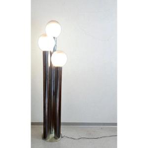 Lampada Da Terra Italiana Anni 70 metallo E Vetro Opalina Design