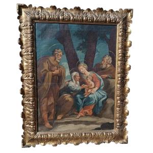 Antico dipinto olio su tela - Sacra Famiglia -Scuola italiana XVIII SECOLO