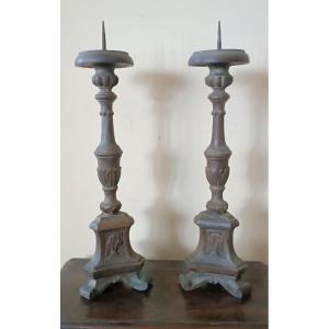 Coppia candelieri in legno italia fine XVIII secolo