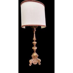 Lampada candeliere antico XVIII secolo legno dorato elettrificato