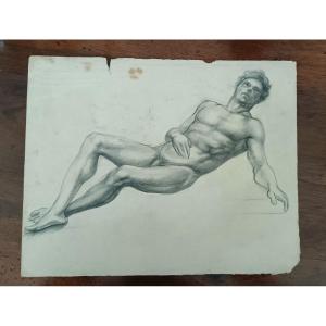 disegno nudo virile antico matita su carta XIX secolo scuola toscana