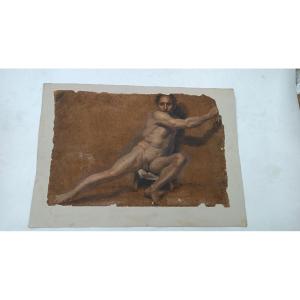 Disegno tecnica mista pergamena studio - Nudo attribuito Adolfo Visconti 1850-1924