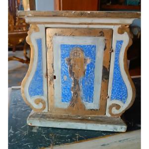 Antico tabernacolo in legno dipinto e dorato XVIII secolo