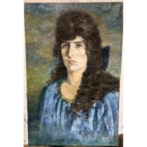 Dipinto Su Tela Ritratto Donna Primi 900 Firmato