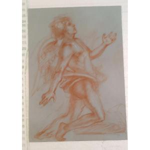 vecchio disegno a matita sanguigna su carta, mitologico, angelo