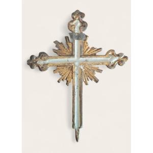 Antica croce barocca in legno laccato e dorato XVIII secolo