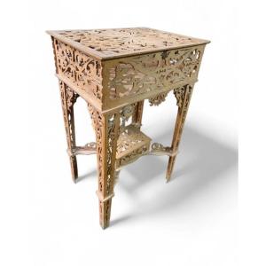 RARO TAVOLINO LEGNO A TRAFORO DITTA AMATI TORINO ANTICO