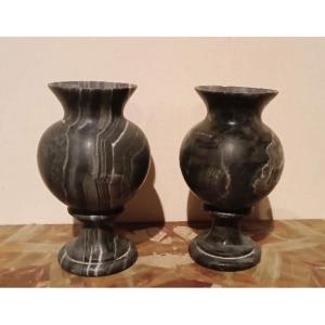Coppia vasi ad urna in marmo nero serpentino primi 900 stile impero