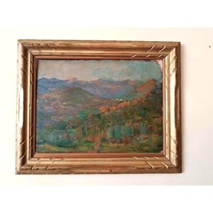 Dipinto olio cartone paesaggio impressionista primi 900 CLEMENTE LEVI PUGLIESE