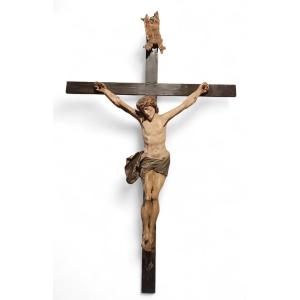 Antico grande cristo in legno policromo fine XVII secolo -