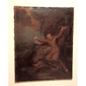 Antico dipinto Olio su tela raffigurante San Francesco in estasi