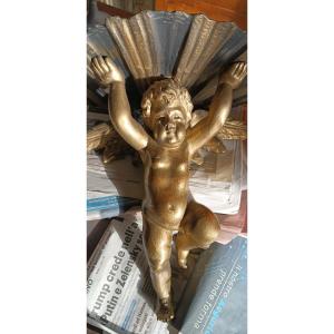 Mensola antica  angelo in legno dorato fine 700 , manifattura italiana