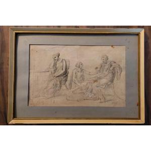 Antico disegno a matita su carta vergellata bozzetto Firmato XVIII secolo